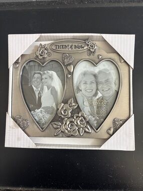 Then & Now Heart-Shaped Double Photo Frame - Silver Finish